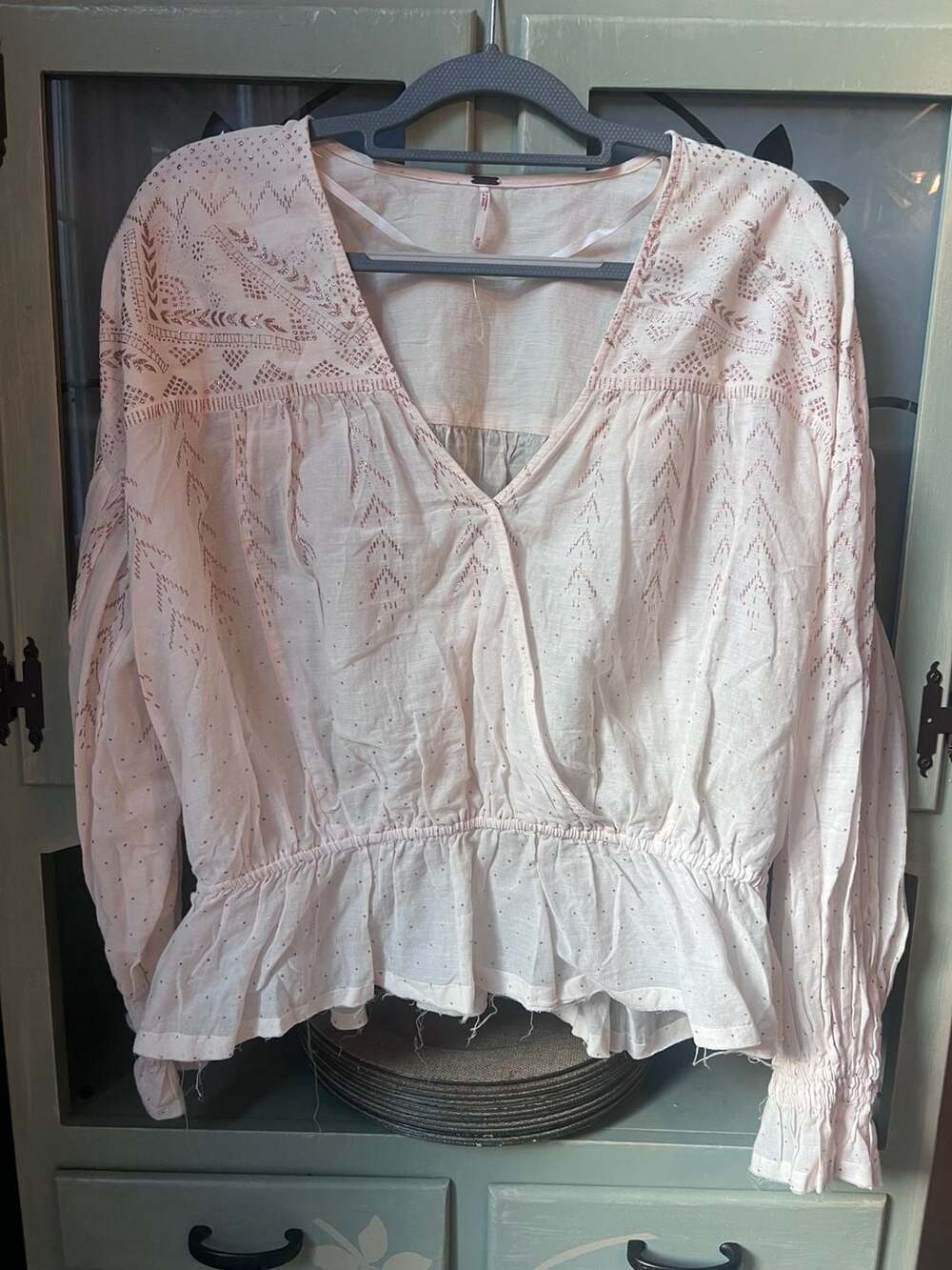 Free People Counting Stars Long Sleeve Peplum Blouse Medium
